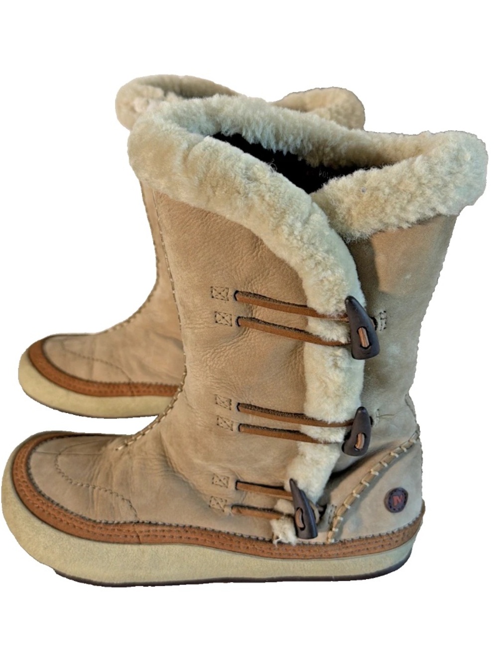 Merrell Thinsulate Polartec Winter Boots Beige Fur Lined Waterproof Women's 6.5